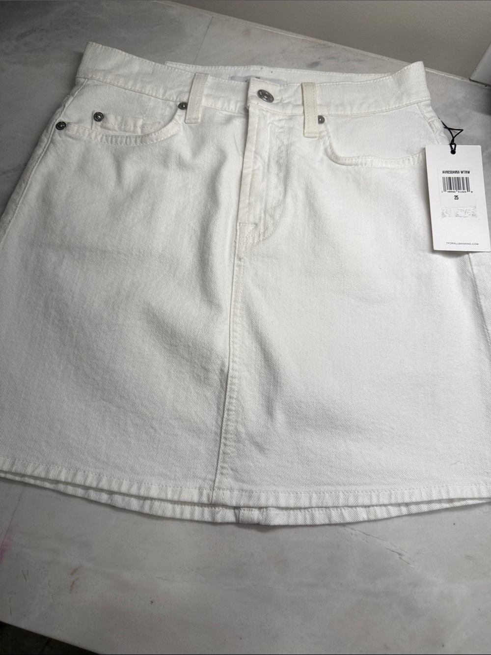 7 For All Mankind White Denim Mini Skirt new